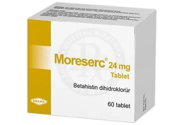 Betahistin dihidroklorid içeren tablet: MORESERC 24 MG TABLET (60 TABLET) ambalajı. Üretici: HELBA İLAÇ İÇ VE DIŞ SANAYİ TİCARET ANONİM ŞİRKETİ.