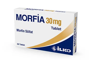 MORFIA 30 MG 30 TABLET ambalajı. Morfin içeren tablet. Üretici: İLKO İLAÇ SAN. VE TİC. A.Ş.