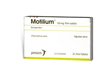 MOTILIUM 10 MG 21 FILM TABLET ambalajı. Domperidon içeren film kaplı tablet. Üretici: JOHNSON AND JOHNSON SIHHİ MALZEME SANAYİ VE TİCARET LİMİTED ŞİRKETİ.