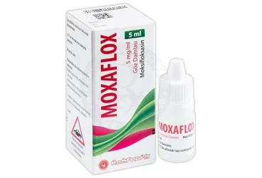 MOXAFLOX 5MG/ML GOZ DAMLASI kutu fotoğrafı, göz damlası formunda moksifloksasin -oftalmik içerir. Üretici: ROMPHARM İLAÇ SANAYİ VE TİCARET LİMİTED ŞİRKETİ.