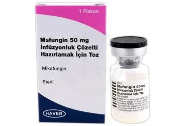 MSFUNGIN 50 MG INFUZYONLUK COZELTI HAZIRLAMAK ICIN TOZ ürün ambalajı. Mikafungin içeren çözelti. Üretici: HAVER TRAKYA İLAÇ SANAYİ VE TİCARET ANONİM ŞİRKETİ.