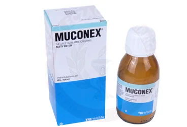 MUCONEX GRANÜL 100 ML kutu fotoğrafı. Etkin maddesi asetilsistein. Üretici: TRIPHARMA İLAÇ SANAYİ VE TİCARET A.Ş.