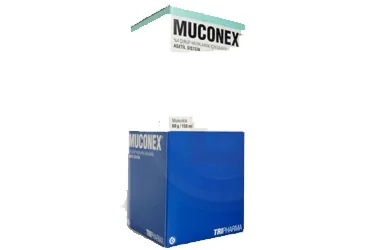 MUCONEX GRANÜL 150 ML 60 GR GRANÜL kutusu. Etkin maddesi asetilsistein. Üretici: TRIPHARMA İLAÇ SANAYİ VE TİCARET A.Ş.