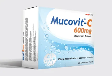 Asetilsistein / askorbik asit içeren efervesan tablet: MUCOVIT-C 600/200 MG EFERVESAN TABLET, 10 ADET kutu fotoğrafı. Üretici: NEUTEC İLAÇ SAN. TİC. A.Ş.