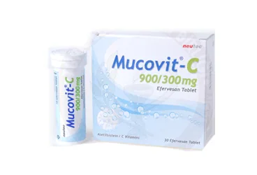 MUCOVIT-C 900/300MG EFERVESAN TABLET, TABLET, 20 ADET kutu fotoğrafı, efervesan tablet formunda asetilsistein / askorbik asit içerir. Üretici: NEUTEC İLAÇ SAN. TİC. A.Ş.