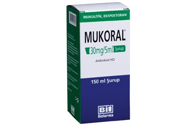 MUKORAL 30 MG 150 ML SURUP ambalajı. Ambroksol hcl içeren şurup. Üretici: BİOFARMA İLAÇ SANAYİ VE TİCARET A.Ş.