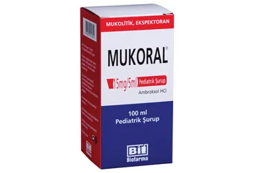 Ambroksol hcl içeren şurup: MUKORAL PEDIATRIK 15 MG/5 ML SURUP, 100 ML kutu fotoğrafı. Üretici: BİOFARMA İLAÇ SANAYİ VE TİCARET A.Ş.
