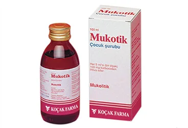 MUKOTIK 100 MG/5 ML COCUK SURUBU (100 ML) kutusu. Etkin maddesi karbosistein. Üretici: KOÇAK FARMA İLAÇ VE KİMYA SANAYİ A.Ş.