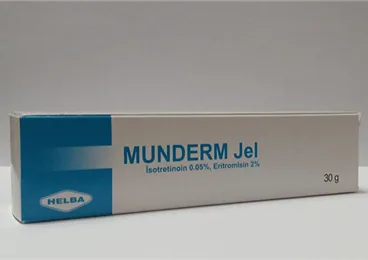 MUNDERM JEL 30 G ürün ambalajı, jel formunda isotretinoin + eritromisin içerir. Üretici: HELBA İLAÇ İÇ VE DIŞ SANAYİ TİCARET ANONİM ŞİRKETİ.