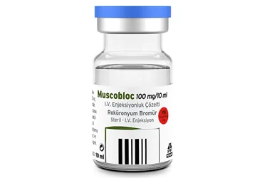 MUSCOBLOC 100 MG/10 ML IV ENJEKSIYONLUK COZELTI (10 FLAKON) (rokuronyum bromid) ürün ambalajı, çözelti. Üretici: POLİFARMA İLAÇ SAN. VE TİC. A.Ş.
