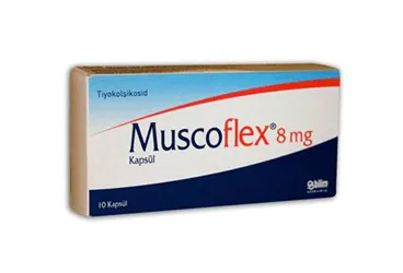 MUSCOFLEX 8 MG 10 KAPSÜL kutusu, kapsül formunda tiyokolşikosid içerir. Üretici: BİLİM İLAÇ SANAYİİ VE TİCARET A.Ş.
