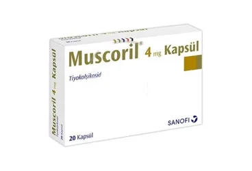 MUSCORIL 4 MG 20 KAPSUL ürün ambalajı, kapsül formunda tiyokolşikosid içerir. Üretici: SANOFİ SAĞLIK ÜRÜNLERİ LTD. ŞTİ.