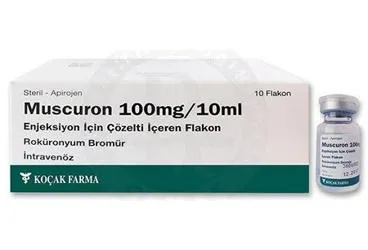 MUSCURON 100 MG/10 ML ENJEKSIYON ICIN COZELTI ICEREN FLAKON (10 FLAKON) ürün ambalajı, çözelti formunda rokuronyum bromid içerir. Üretici: KOÇAK FARMA İLAÇ VE KİMYA SANAYİ A.Ş.
