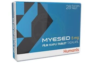 Tadalafil içeren film kaplı tablet: MYESED 5 MG FILM KAPLI TABLET (28 TABLET) ürün ambalajı. Üretici: HUMANİS SAĞLIK ANONİM ŞİRKETİ.