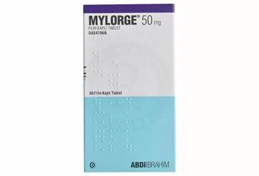 MYLORGE 50 MG FILM KAPLI TABLET (60 ADET) (dasatinib) kutusu, film kaplı tablet. Üretici: ABDİ İBRAHİM İLAÇ SANAYİ VE TİCARET A.Ş.