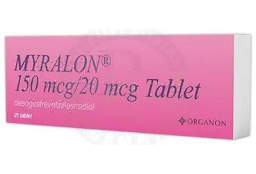 Estradiol + desogestrel içeren tablet: MYRALON 150 MCG/20 MCG TABLET ürün ambalajı. Üretici: ORGANON TURKEY İLAÇLARI LİMİTED ŞİRKETİ.