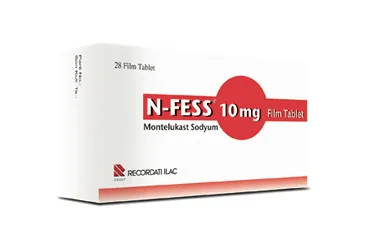 N-FESS 10 MG 28 FILM TABLET kutu fotoğrafı. Montelukast sodyum içeren film kaplı tablet. Üretici: RECORDATİ İLAÇ SANAYİ VE TİCARET ANONİM ŞİRKETİ.