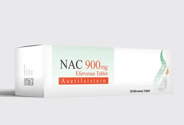 NAC 900 MG EFERVESAN TABLET (20 EFERVESAN TABLET) (asetilsistein) kutu fotoğrafı, efervesan tablet. Üretici: BASEL KİMYEVİ MADDELER VE İLAÇ SANAYİ TİCARET ANONİM ŞİRKETİ.