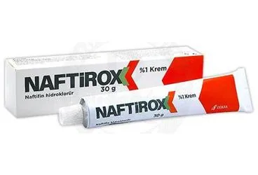 Naftifin hcl içeren krem: NAFTIROX %1 KREM (30 GR) ambalajı. Üretici: TERRA İLAÇ VE KİMYA SAN. TİC. A.Ş.
