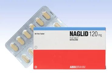 NAGLID 120 MG 84 TABLET ambalajı, tablet formunda nateglinid içerir. Üretici: ABDİ İBRAHİM İLAÇ SANAYİ VE TİCARET A.Ş.