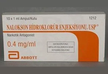 Anhidr nalaxone hidroklorur içeren ampul: NALAXONE HIDROKLORUR ENJ.0,4 MG/ML 10 AMPUL ambalajı. Üretici: MEDİTERA İTHALAT VE İHRACAT ANONİM ŞİRKETİ.