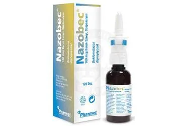 NAZOBEC 100 MCG BURUN SPREYI, SUSPANSIYON (120 DOZ) (beklometazon dipropiyonat -nazal) ambalajı, nazal sprey. Üretici: PHARMET İLAÇ SANAYİ ANONİM ŞİRKETİ.