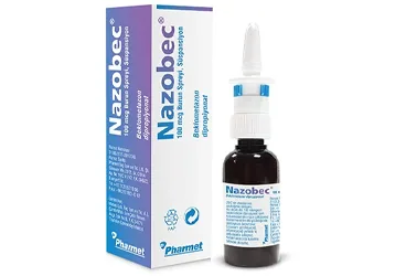 NAZOBEC 100 MCG NAZAL SPREY (beklometazon dipropiyonat -nazal) ambalajı, nazal sprey. Üretici: PHARMET İLAÇ SANAYİ ANONİM ŞİRKETİ.