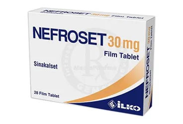 NEFROSET 30 MG 28 FILM TABLET kutu fotoğrafı. Sinakalset içeren film kaplı tablet. Üretici: İLKO İLAÇ SAN. VE TİC. A.Ş.