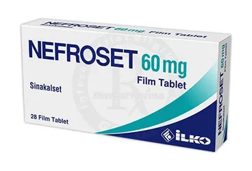 NEFROSET 60 MG 28 FILM TABLET (sinakalset) ambalajı, film kaplı tablet. Üretici: İLKO İLAÇ SAN. VE TİC. A.Ş.