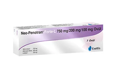 NEO-PENOTRAN FORTE-L 750 MG/ 200 MG/ 100 MG 7 OVUL ambalajı. Metronidazol + mikonazol - vajinal içeren ovül. Üretici: EXELTİS İLAÇ SANAYİİ VE TİCARET ANONİM ŞİRKETİ.