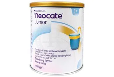 Protein+karbonhidrat+yag içeren NEOCATE JUNIOR CILEK AROMALI 400 GR ürün ambalajı. Üretici: NUMIL GIDA ÜRÜNLERİ SANAYİ VE TİCARET A.Ş.