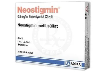 NEOSTIGMINE 0,5 MG/ML IM/IV/SC ENJEKSIYONLUK COZELTI kutusu, çözelti formunda neostigmin metil sülfat içerir. Üretici: ADEKA İLAÇ SANAYİ VE TİCARET A.Ş.
