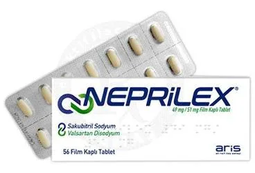 NEPRILEX 49 MG/51 MG FILM KAPLI TABLET kutu fotoğrafı, film kaplı tablet formunda valsartan + sakubitril içerir. Üretici: ALİ RAİF İLAÇ SANAYİ A.Ş.