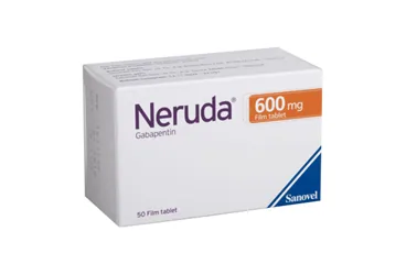 NERUDA 600 MG FILM KAPLI TABLET (50 TABLET) kutusu. Gabapentin içeren film kaplı tablet. Üretici: SANOVEL İLAÇ SANAYİ VE TİCARET ANONİM ŞİRKETİ.