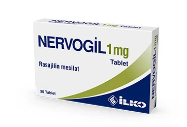 Rasajilin içeren tablet: NERVOGIL 1 MG 30 TABLET kutu fotoğrafı. Üretici: İLKO İLAÇ SAN. VE TİC. A.Ş.
