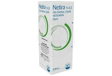 Netilmisin sülfat -oftalmik içeren göz damlası: NETIRA %0,3 GOZ DAMLASI, COZELTI (5 ML) ambalajı. Üretici: SIFI İLAÇ ANONİM ŞİRKETİ.