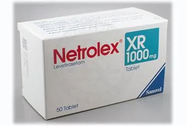 NETROLEX 1000 MG XR TABLET (50 XR TABLET) kutusu, tablet formunda levetirasetam içerir. Üretici: SANOVEL İLAÇ SANAYİ VE TİCARET ANONİM ŞİRKETİ.