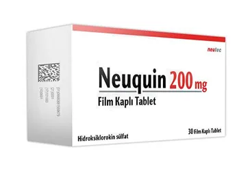 Hidroksiklorokin sülfat içeren film kaplı tablet: NEUQUIN 200 MG FILM KAPLI TABLET (30 TABLET) ambalajı. Üretici: NEUTEC İLAÇ SANAYİ TİCARET ANONİM ŞİRKETİ.
