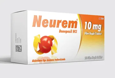 NEUREM 10 MG 28 FİLM TABLET (donepezil) kutusu, film kaplı tablet. Üretici: NEUTEC İLAÇ SANAYİ TİCARET ANONİM ŞİRKETİ.