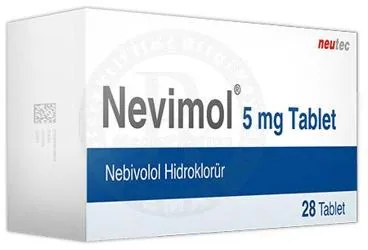 Nebivolol hcl içeren tablet: NEVIMOL 5 MG 28 TABLET ürün ambalajı. Üretici: NEUTEC İLAÇ SANAYİ TİCARET ANONİM ŞİRKETİ.