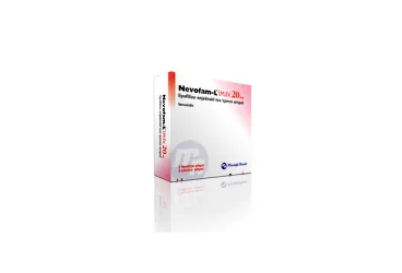 Famotidin içeren ampul: NEVOFAM-L 20 MG 2 AMPUL ürün ambalajı. Üretici: GENSENTA İLAÇ SANAYİ VE TİCARET ANONİM ŞİRKETİ.