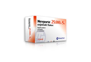 NEVPARIN 25000 IU 1 FLAKON (heparin) ürün ambalajı, flakon. Üretici: GENSENTA İLAÇ SANAYİ VE TİCARET ANONİM ŞİRKETİ.