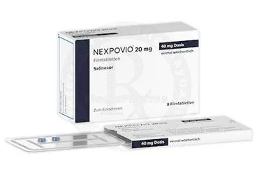 NEXPOVIO 20 MG FILM KAPLI TABLET (8 TABLET) ürün ambalajı. Selineksor içeren film kaplı tablet. Üretici: MENARİNİ STEMLİNE İLAÇ SANAYİ VE TİCARET ANONİM ŞİRKETİ.