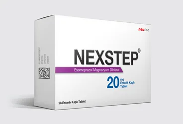 NEXSTEP 20 MG 28 ENTERIK KAPLI TABLET ürün ambalajı, tablet formunda esomeprazol içerir. Üretici: NEUTEC İLAÇ SANAYİ TİCARET ANONİM ŞİRKETİ.