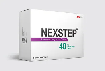 Esomeprazol içeren tablet: NEXSTEP 40 MG 28 ENTERIK KAPLI TABLET kutu fotoğrafı. Üretici: NEUTEC İLAÇ SANAYİ TİCARET ANONİM ŞİRKETİ.