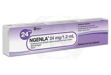 Somatrogon içeren çözelti: NGENLA 24 MG/1,2 ML ENJEKSIYONLUK COZELTİ ICEREN KULLANIMA HAZIR KALEM ambalajı. Üretici: PFİZER PFE İLAÇLARI ANONİM ŞİRKETİ.