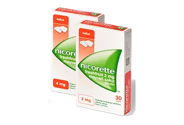 NICORETTE FRESHFRUIT 4 MG MEYVELI SAKIZ, 10 ADET kutusu. Etkin maddesi nicotine. Üretici: JNTL TURKEY TÜKETİCİ SAĞLIĞI LTD. ŞTİ.