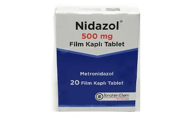 Metronidazol içeren film kaplı tablet: NIDAZOL 500 MG FILM KAPLI TABLET (20 TABLET) kutu fotoğrafı. Üretici: MENARİNİ SAĞLIK VE İLAÇ SANAYİ TİCARET ANONİM ŞİRKETİ.