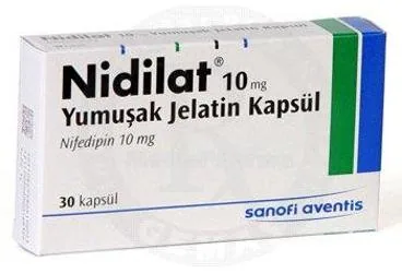 Nifedipin içeren kapsül: NIDILAT 10 MG 30 YUM.KAPSUL ambalajı. Üretici: SANOFİ SAĞLIK ÜRÜNLERİ LTD. ŞTİ.