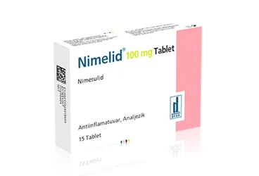 Nimesulid içeren tablet: NİMELİD 100 MG 15 TABLET kutusu. Üretici: DEVA HOLDİNG ANONİM ŞİRKETİ.